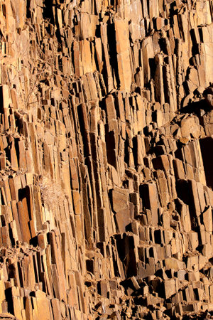 close up of organ pipe rock formations display texture in Twyfelfontein, Namibia.の写真素材