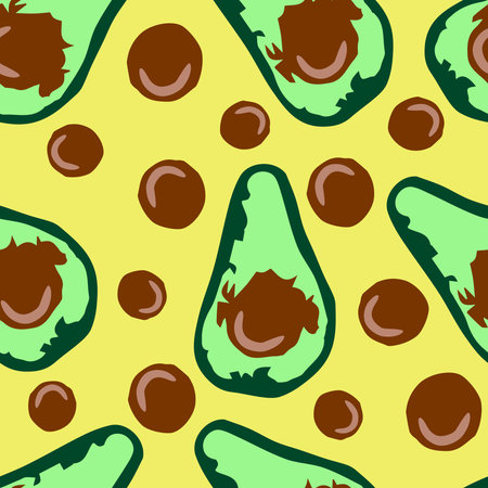 Seamless pattern with avocado, tropical exotic fruit - Vector