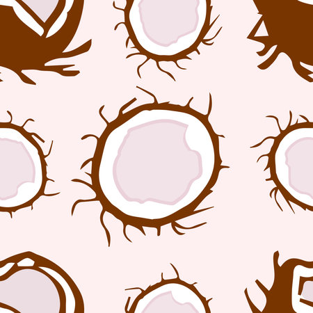 Seamless pattern, coconut, tropical exotic friuts and nuts.