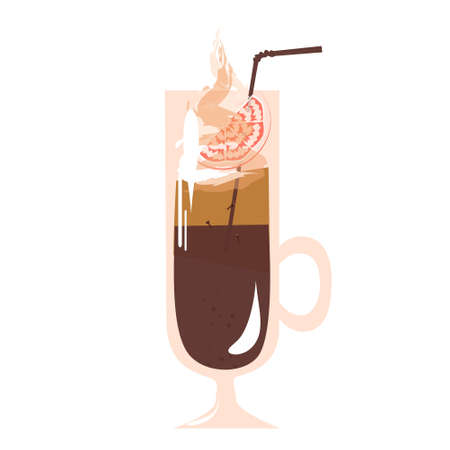 Vector winter drink - Coffee Punch on white background. Warm cocktail in glass cupのイラスト素材