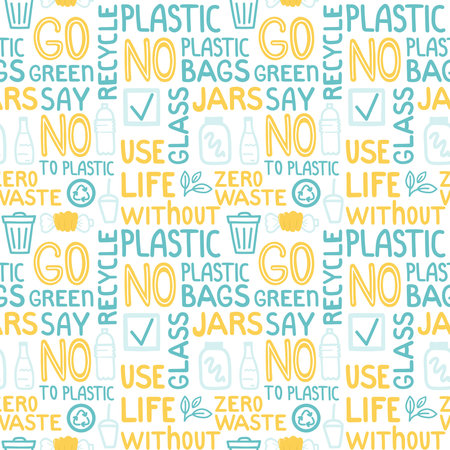 Seamless pattern with green and eco elements and lettering words on white background. Go green...