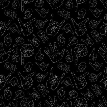 Hand gestures pattern on black backgroundのイラスト素材