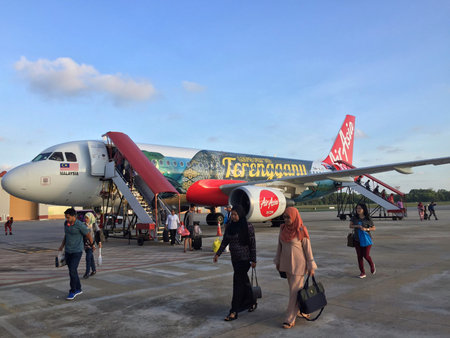 Kota Bharu, Malaysia - February 28, 2018: Airasia flights parked at the terminal.