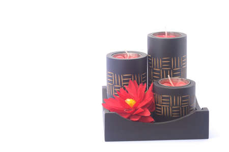  Black spa Candle with red flower in black wood boxの写真素材
