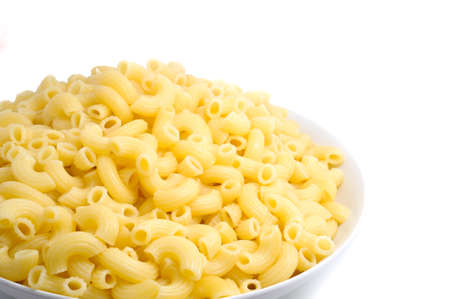 Cooked macaroni on white backgroundの写真素材