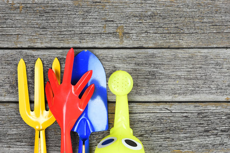 Gardening tools on rusty table