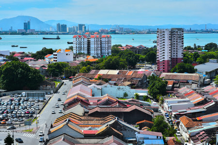 PENANG, MALAYSIA- 30 May, 2016: Skyline of Georgetown on May30, 2016 in Penang, Malaysia. George Town is the capital and largest city of the state of Penangのeditorial素材