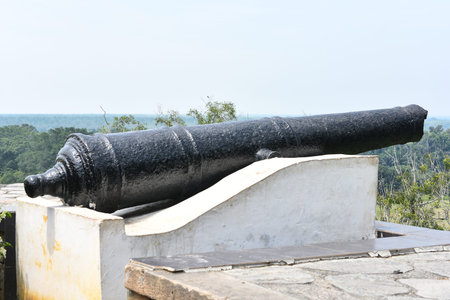 Old cannon at Bukit Melawati Fort, Kuala Selangor, Malaysia. Bukit Melawati (Melawati Hill) at Kuala...