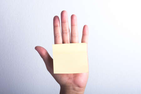 A notepad on palmの写真素材