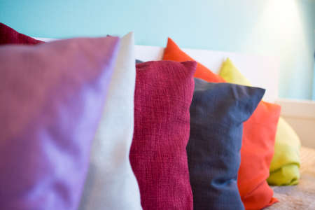 Decorative comfortable pillow natural Fabric, with multi-colored pillowsの写真素材
