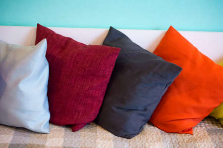 Decorative comfortable pillow natural Fabric, with multi-colored pillowsの写真素材