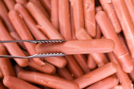 A lot of steam sausage ready to eatの写真素材