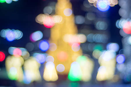 Blur image of Cheonggyecheon Stream at night. Cheonggyecheon Stream decorated with colorful lamp for Christmasの写真素材