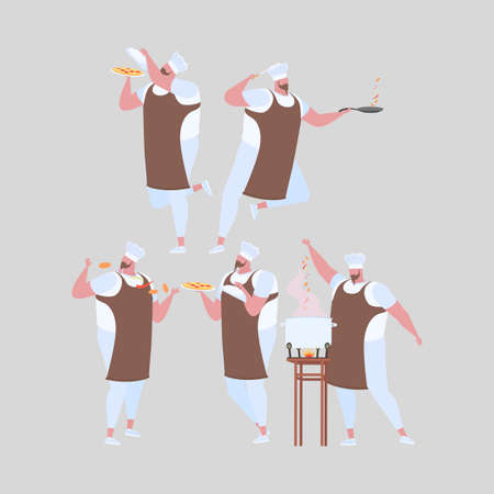Set of activities man chef in uniform. Professional restaurant worker.のイラスト素材