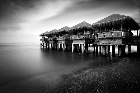 The traditional hut is using for restaurant at the tourism beach の写真素材