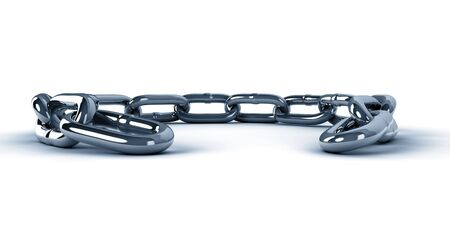 A 3d metal chain isolated on white background, blue coloredの写真素材