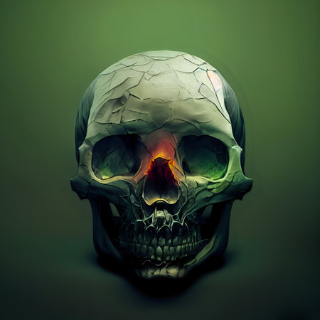 Human skull on dark background. Halloween concept. 3D illustration.の写真素材