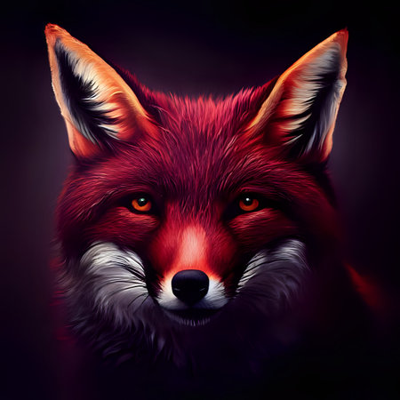 Portrait of a red fox on a dark background. Vector illustration.の写真素材
