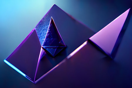 3d illustration of a pyramid made of blue and purple neon lights