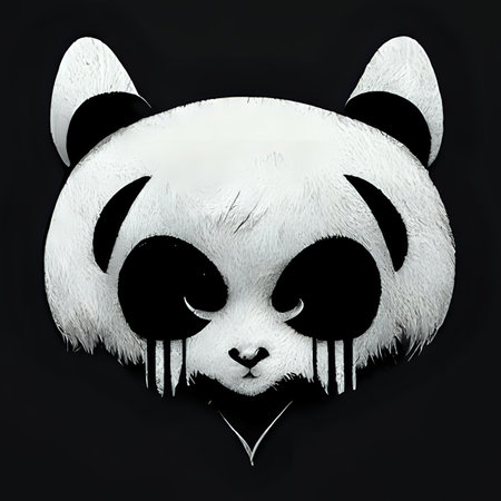 White panda head isolated on black background. 3D illustration.の写真素材