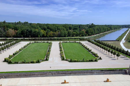 Part of the gardens of the Castle of Chamborb and water from the surrounding moatのeditorial素材