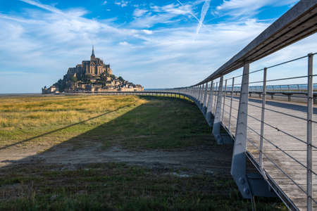 Lift platform for access to Mont Saint Michel above the sea when the tide rises, allowing accessのeditorial素材