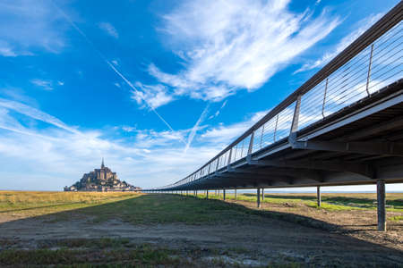 Lift platform for access to Mont Saint Michel above the sea when the tide rises, allowing accessのeditorial素材