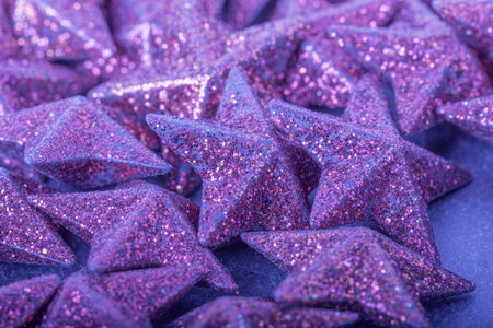 Group of purple luxury beautiful christmas stars decoration. Wonderful glamorous xmas star advent...