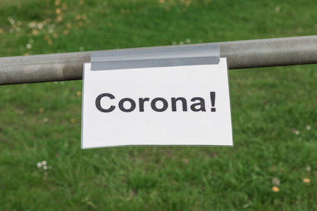 Corona virus quarantine lockdown prohibit entry community area. Closure by prohibition sign....