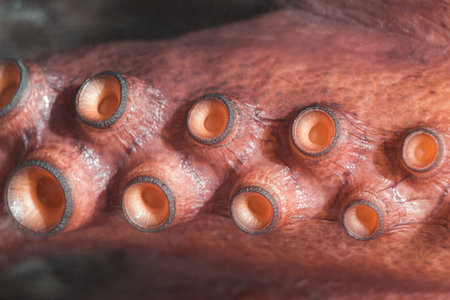 Octopus gourmet seafood suction cups tentacles from sea wildlife. Tentacle has strong suckers for...