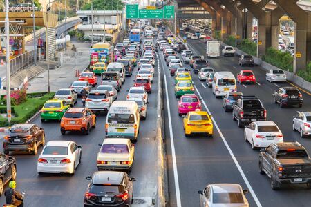 Bangkok, Thailand-March 1, 2019: Traffic conditions on Vibhavadi Road.のeditorial素材