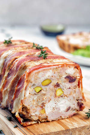 Terrine of pork with pistachios, cherries, chicken and baconの写真素材