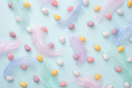 Happy Easter concept. Easter candy chocolate eggsの写真素材