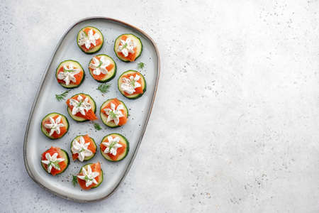 smoked salmon cucumber bitesの写真素材