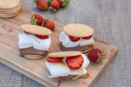 dessert smores with marshmallow and strawberryの写真素材