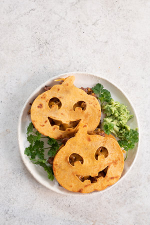 Mexican quesadilla filled with meat, onion, cheeseの写真素材