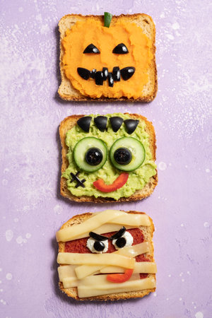 Fun Halloween monster toastsの写真素材