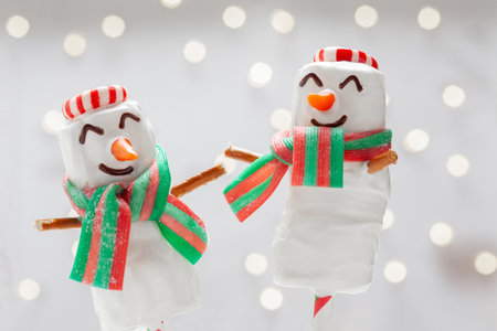 Marshmallow snowmen candies for Christmasの写真素材