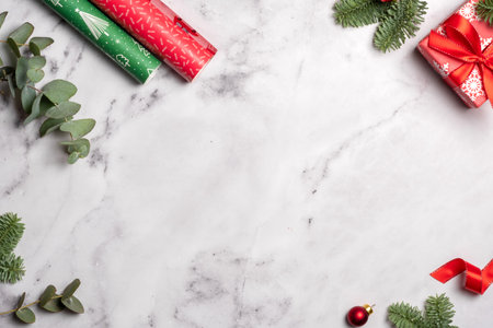 Christmas holiday decorations at white backgroundの写真素材