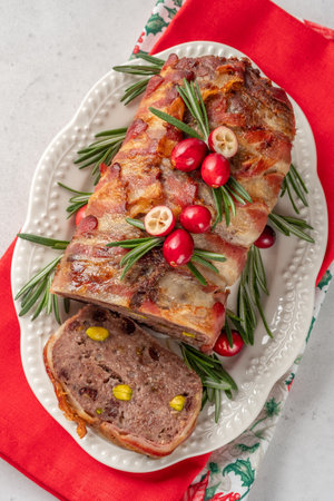 Terrine of pork with pistachios, cherries and chickenの写真素材