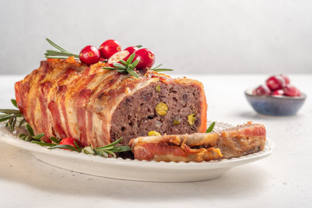 Terrine of pork with pistachios, cherries and chickenの写真素材