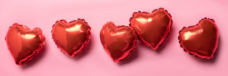 Pink background with red hearts balloons