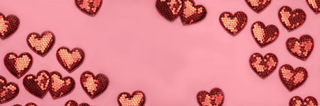 Pink background with red hearts balloons