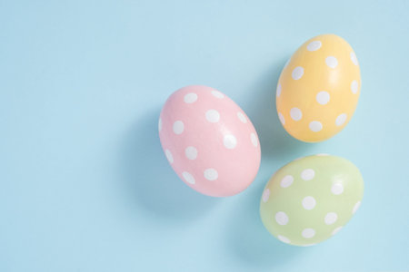 Happy Easter Colorful Easter eggs on blue background