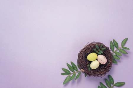 Coloeful easter eggs in nest