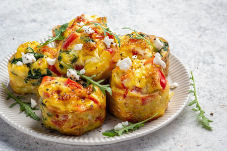 Delicious egg muffins with cheese and vegetablesの写真素材