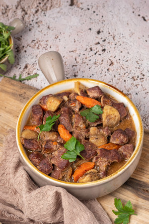 Beef bourguignon stew with vegetables.の写真素材