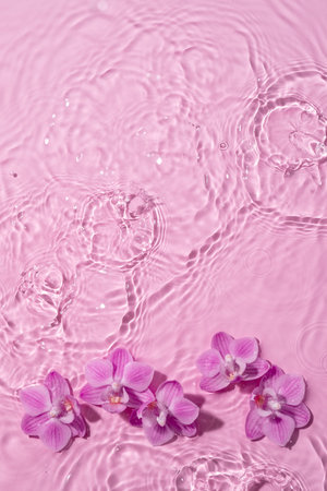 Orchid flowers are floating, stains from a drop on the water