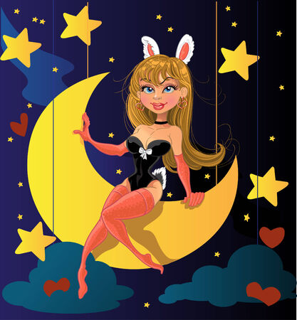 Bunny girl on the moonのイラスト素材