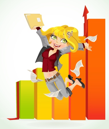 Business lady happy by the fact that the reports passedのイラスト素材